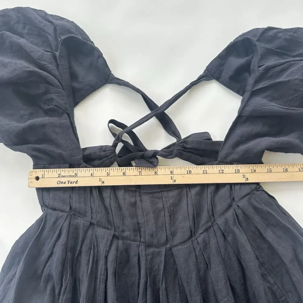 NWT Free People Marina Black Mini Dress Gauze Puff Sleeve Size Small